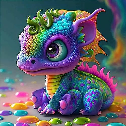 DAERLE Diamond Painting Drache Diamant Painting Bilder, Diamond Painting Erwachsene, Baby-Drache Diamant Bilder Kinder DIY Cross Stickerei Malerei Kits Wand Dekor 30x30cm