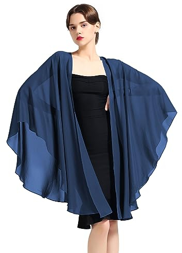 BEAUTELICATE Chiffon Schal Stola Bolero Damen Für Abendkleid Festlich Hochzeit Braut Frühling Sommer Jacke (Navy Blue,Einheitsgröße)