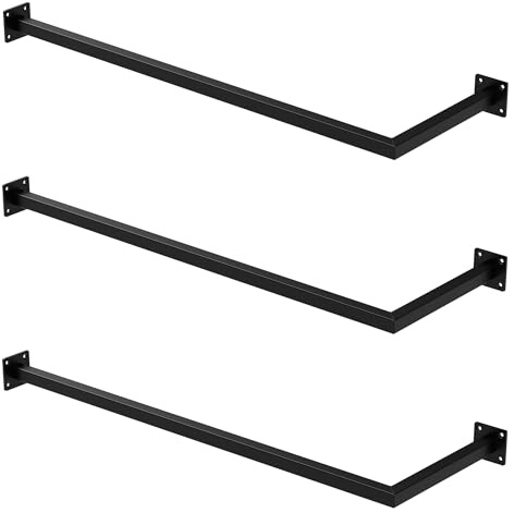 ML-Design 3er Set Kleiderstange Übereck für die Wand, T30cm x B90cm, Schwarz, aus Stahl, Garderobenstange L-Form, Kleiderständer Wandmontage, Kleidergestell Garderobenhalter, inkl. Montagematerial