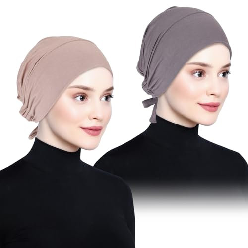Hijab Kopftuch,Damen Frauen Undercap Hijab Unterschal Hijab Islamische Muslimische Unterschal Hijab Closure Solid Color Unter Schal Hijab Kopfbedeckung Chemo Kopftuch Schlafmütze (Khaki+Dunkelgrau)