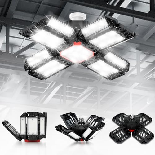 Ansobea Lampada da soffitto a LED da officina, 200 W, 20000 lm, 6500 K, illuminazione da officina con 12 pannelli regolabili, E26/E27