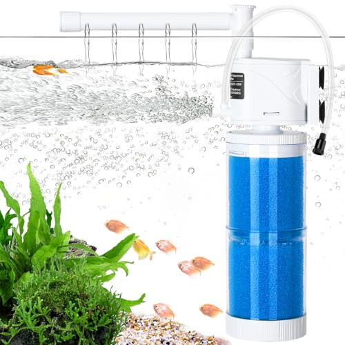 AQQA Filtro interno para pecera, bomba de filtro sumergible de 15 W con flujo de agua ajustable, bomba de filtro de tanque de peces con aireación y lluvia para peceras de 190-380 L