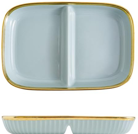 OnePines Geteilte Menüteller aus Keramik, Dessertteller Snackteller mit 2 Fächern Porzellan, Diät Teller zur Portionskontrolle, Längen: 9.37 inch