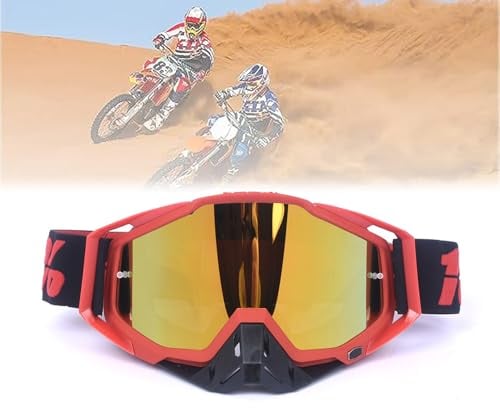 Jilskl Motocross Lederbrille, Motocross Brille, Geeignet Für Motorräder, Rennwagen, Offroad-Rennen, Offroad-Motorräder, Mountainbikes, Ski- Oder Offene Helme Usw, Rot Schwarz