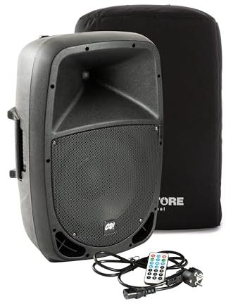 MUSIC STORE Aktiver Lautsprecher Set, 200W RMS, 600W Peak, 12 Tieftöner, 1 Hochtöner, XLR/Klinke Eingang, Cinch Ausgang, EQ
