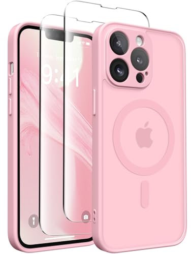 CAPRARO Magnetic for iPhone 13 Pro Case, [Compatible with MagSafe] [Full Camera Protection] Shockproof Protective Slim Translucent Matte Phone Case iPhone 13 Pro Case,Peach Pink