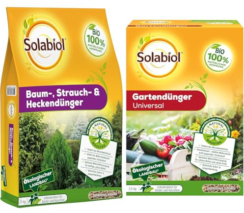 Solabiol Baum-, Strauch & Heckendünger mit Wurzelstimulator & Bio Gartendünger Universal mit Sofort- und Langzeitwirkung für Obst, Gemüse und Zierpflanzen 2,5 kg
