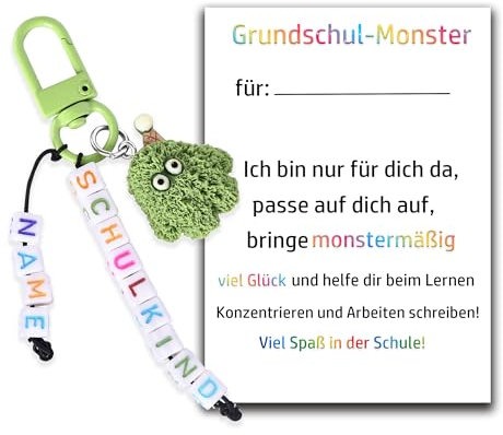 MKISHINE Einschulungsgeschenk Schulkinder 2024,Grundschul-Monster anhänger mit Namen, Glücksbringer,Hausaufgabenunterstützer,Lernhelfer,Schulanfang Schultüte Füllung Mädchen Junge Schulstart