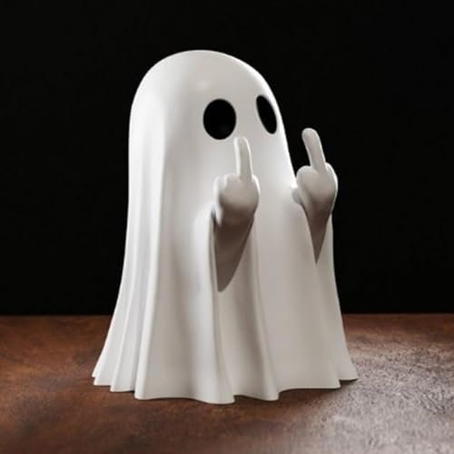 Whnnssw Cute Geist Statue, Mittelfinger Geist Statue Harz, Halloween-Statue Desktop Ornamente, Gruselig Geister 2024 Halloween Geisterfigur, Halloween Deko Outdoor & Indoor (A)