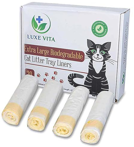 LuxeVita Biodegradable Cat Litter Tray Liners – Heavy Duty, Leak-Proof, Easy Cleanup, pet waste bags - 100% Eco-Friendly cat litter bags with drawstrings - 20 Pack (100x45) CM