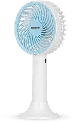 GEEPAS Hand Held Fan, Portable Handheld Type C Rechargeable Fans with 3 Speeds, Battery Operated Electric Mini Foldable Desk Desktop Fans for Home Office Travel, Blue