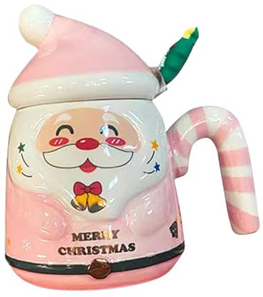 Fenteer Tasse de Noël en céramique du Père Noël, tasse de Noël, tasse de chocolat chaud avec cuillère, tasse de petit-déjeuner, jolie tasse de fantaisie, Rose