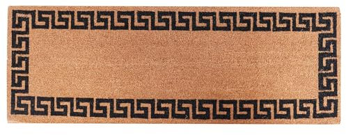 Extra Long Printed Coir Doormat 40x125cm Non-Slip Backing Large Natural Runner for Hallway Entrance Indoor Outdoor Dirt Trapping Heavy Duty Coconut Fibre Mat [Greek Key]