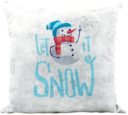 Fabulous Let It Snow Kissenhülle, Kunstleder, weiß, Motiv: Schneemann, Weihnachtszauber, 40 x 40 cm, lederähnlich