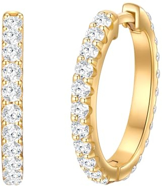 Trilani Damen Ohrringe 925/- Sterling Silber gelbgold | gelbvergoldet 18 Karat, Creolen, Zirkonia, weiß, Diamantschliff