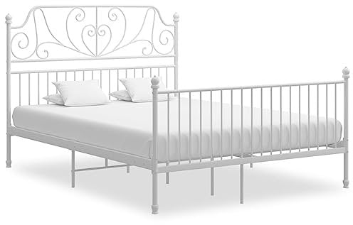 Myheimly Bettgestell Metallbett Schlafzimmer Bett Doppelbett Schlafzimmermöbel Bettrahmen Lattenrost Pulverbeschichtetes Metall Bettgestell Weiß,140 x 200 cm