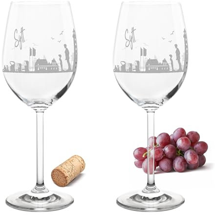 Gravur-Max Leonardo Weinglas mit Gravur 2er-Set Skyline Sylt mit einer hochwertigen 360° Gravur Ihrer Stadt Leonardo Daily Rotweinglas 460ml