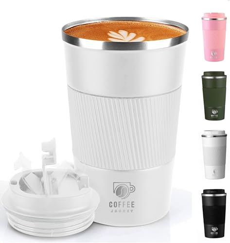 Coffee Jacket Travel Mug 510ml – Insulated Stainless Steel Reusable Coffee Cup with Leakproof Lid – Thermal Mug for Hot & Cold Drinks, Fits Car Cup Holders (Artic White)