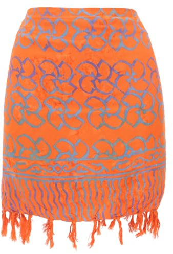 Kurzer Wickelrock mit Fransen, Strandrock, Viskose, Mini, Damen, orange