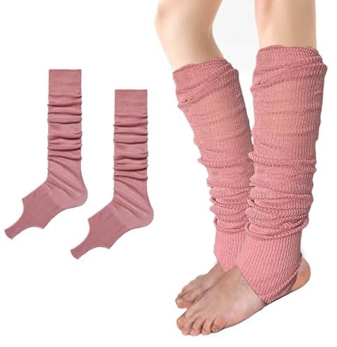 AWOCAN Women Knee High Socks Ballet Leg warmers Socks Knitted Stirrup Leg Warmers Thin Stacked Sunscreen Ballet Pile Up Sock (pink, M)