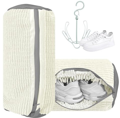 Reusable Shoe Washing Bag with Hanging Hook – Blue & White Mesh Laundry Bag for Trainers, Sneakers & Delicates – Zipper Closure – Machine & Dryer Safe – 1 Pack by GlowAli