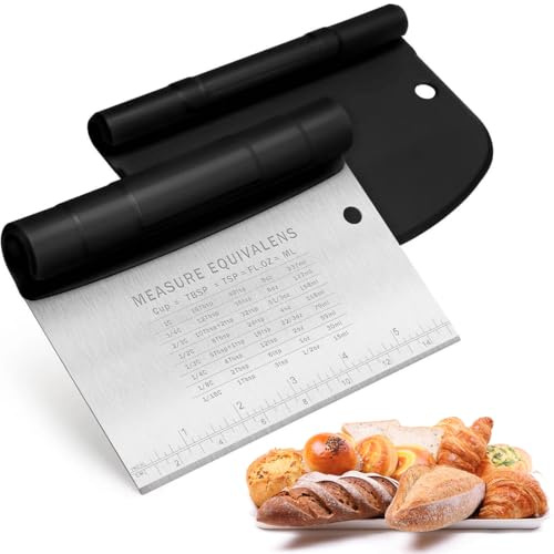 Grattoir À Pâte En Acier Inoxydable Avec Échelle De Mesure et Plastique Grattoir À Pâte, Spatule patisserie - coupe De Cuisine Pour Gâteaux, Cakes, Pizzas, Tartes, Dough (15 x 11.3cm, 15 x 10.5cm)