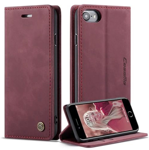 Ottcooed Handyhülle für iPhone SE 2022/2020, für iPhone 8 / iPhone 7 Hülle, Premium Leder Flip Case, Magnet Klappbar Klapphülle Tasche, Standfunktion Kartenfach Wallet Schutzhülle, Weinrot