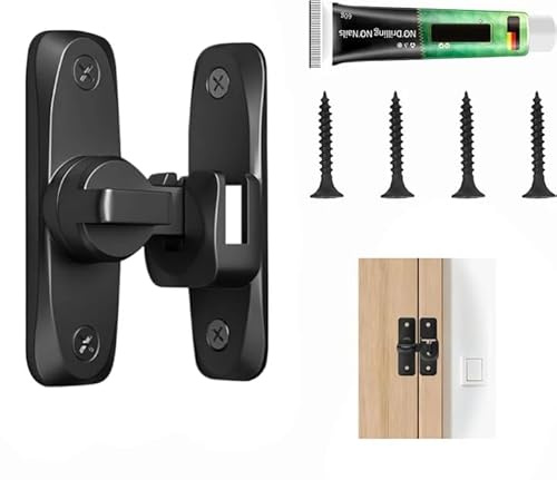 Verrous Porte Coulissante, Loquet de Porte à Angle Droit 90/180 Degrés, Serrure Porte Sans Percage de Boucle Antivol avec 4 Vis pour Portes D'armoires Coulissantes des Scènes Multiples (Noir)
