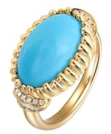 Ring Damen Zeigefinger, Boho Ringe Gold Oval mit 5,45 Ct Türkis und Diamant 18K Gelbgold Größe 53 (16.9)