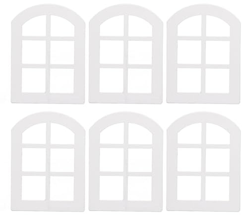 Bonbela Ventanas de Casa de Muñecas a Escala 1:12, Marco de Ventana Arqueado Blanco en Miniatura con Detalles Realistas para Decoración de Muebles de Casa de Muñecas y Accesorios de