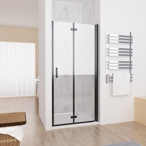 MIQU Nischentür 120 x 185 cm Duschabtrennung Faltbar Duschwand für Dusche Matt Schwarz Pendeltür Falttür Duschtür aus 5mm ESG Glas Rahmenlos duschtrennwand ohne Duschwanne