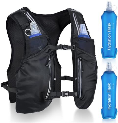 Nextyu Laufweste Herren & Damen mit Zwei 500-ml-Trinkflaschenfächern | Trinkweste Laufen Große Handytasche, Leichte Reflektierend, Hautfreundlich Atmungsaktiv, für Joggen Wandern Trail Marathon