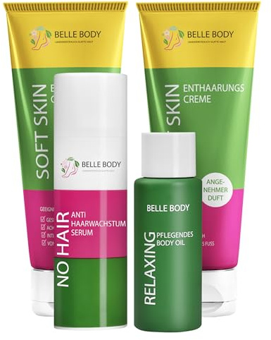 Belle Body Intim Trio zur Haarentfernung - Komplett Set inkl. Hautpflege | Komplettes Intim-Haarentfernungs-Set - Mit 1x Anti Haarwachstum Serum & 1x beruhigendes Body Oil - Für glatte, gepflegte Haut
