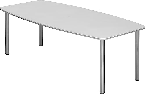 Bümö Konferenztisch oval 220x103 cm großer Besprechungstisch in Weiss, Besprechungstisch mit Chromfüßen, Meetingtisch für 8 Personen, XXL-Tisch für Besprechungsraum & Meeting