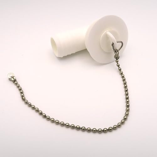 Piletta ad Angolo per Lavello Camper o Roulotte Scarico da 20mm, Plastica Bianca con Tappo e Catenella in Metallo, Guarnizione in Gomma Nera