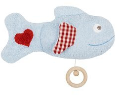 Efie Bio - Spieluhr Fisch blau - kontrolliert biologischer Anbau (organic) - Made in Germany - GOTS zertifiziert – nachhaltig - Melodie (Weißt du wie viele Sternlein stehen)