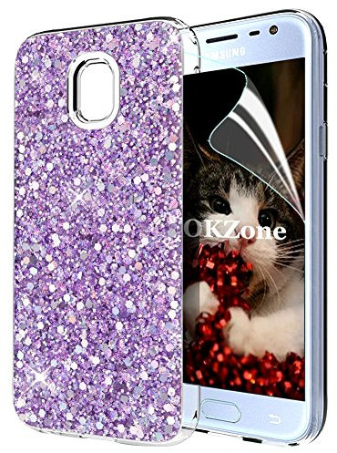 OKZone Coque Samsung Galaxy J3 2017, Mince Étui en Silicone Souple Paillette Strass Brillante Bling Bling Glitter de Luxe,Flexible Plein-Corps TPU de Protection pour Samsung Galaxy J3 2017 (Violet)