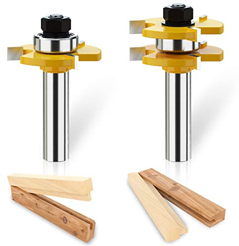 Tongue and Groove Router Bit Set 1/2 Inch Shank Router Bits for 3/4 Stock, 1/2 Cutting Depth Adjustable Router Bits T Shape 3 Teeth Wood Milling Cutter Woodworking Tool for Doors, Drawers, Shelves