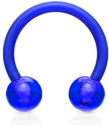 viva-adorno Universal Hufeisen Piercing Kunststoff mit Kugeln Septum, Lippe, Augenbraue, Nase Z292, blau, 1,2x10mm