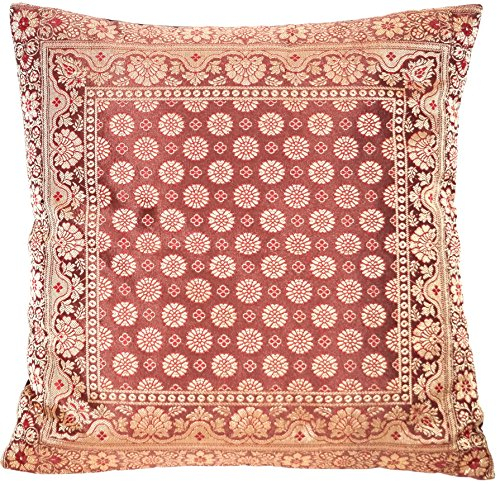 Ruwado Indische Banarasi Seide Kissenbezug, Zierkissenbezug, Sofakissenbezug, Dekokissen, Zierkissen - 40x40 cm | 16x16 Zoll ***Handgewebt und Handgefertigt aus Kaschmir-Indien*** (Chocobraun)