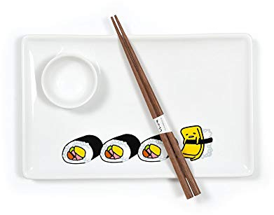 Gudetama Stoneware Sushi Set | Plate | Wasabi Dish | Chopsticks
