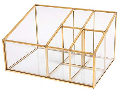 SLHEQING Make up Organizer Gold Vintage Pinselhater Beauty Organizer Metall und Glas, Kosmetik Organizer (D41A)