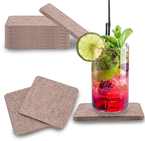 wortek – quadratische Glasuntersetzer aus Filz mit abgerundeten Ecken – 8er Set Filzuntersetzer für Tassen, Gläser, Becher sowie Kalt- & Heißgetränke – 10x10 cm waschbare Tischuntersetzer (Beige)