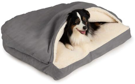 Snoozer Rectangle Cozy Cave Dog Bed - Indoor Dog Bed with Cover Cave, Covered Calming Burrow for Small Sized Pets with Blanket Attached, Enclosed, Washable Cover - Small, Heather Gray