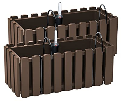 PAFEN 2X Blumenkasten Blumentopf mit Halterungen – 38 x 18 x 16,2 cm - Pflanztopf Bewässerungssystem Balkonkasten Pflanzkästen, Braun