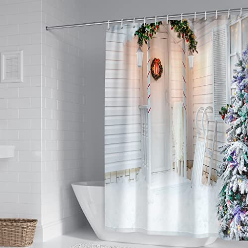 Bishilin Tenda della Doccia del Bagno Motivo per Decorazioni Natalizie 150x200CM- Tende per Doccia Poliestere con 12 Ganci per Il Bagno Decorazione Natalizia