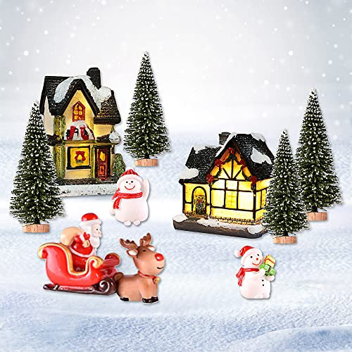 Weihnachtsdorf mit Beleuchtung LED, Weihnachtsdorf Häuser Beleuchtet, Beleuchtetes Weihnachtsdorf Figuren Weihnachtsbaum, Lichterkette Weihnachtsdorf Winterdorf, Weihnachtsdeko