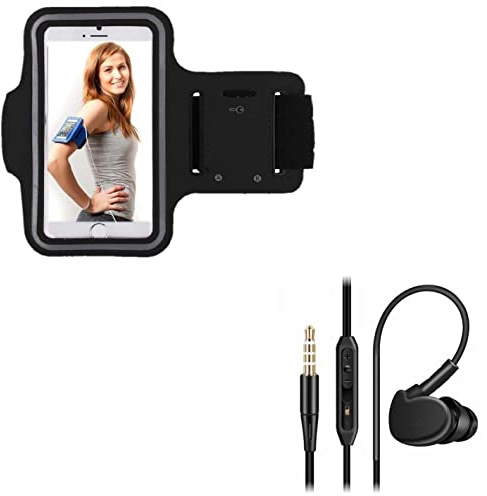 Pack Sport pour Google Pixel 6 Pro Smartphone (Brassard de Sport + Ecouteurs Sport Intra-AURICULAIRE avec Micro) Courir (Noir)