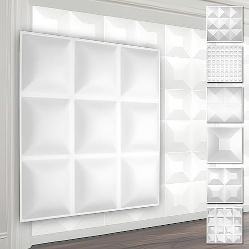 HEXIM 3D Wandpaneele, PVC Kunststoff weiß - Pyramiden Design Paneele 50x50cm Wandverkleidung (5QM HD033) Kinderzimmer Wand Innen