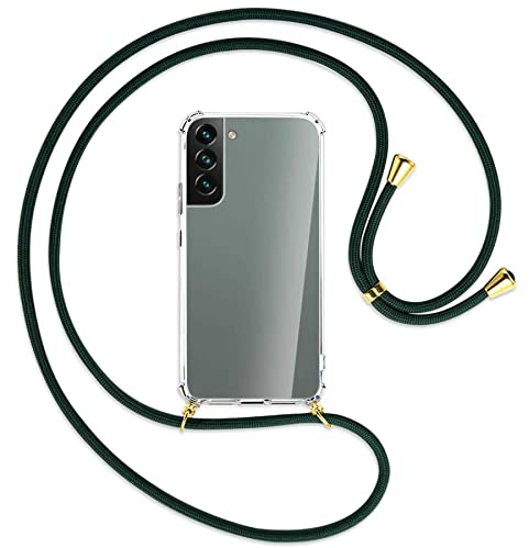 mtb more energy® Handykette kompatibel mit Samsung Galaxy S22 5G (SM-S901, 6.1'') - dunkelgrün/Gold - Smartphone Hülle zum Umhängen - Anti Shock Full TPU Case